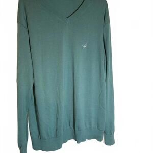 Nautica Men's Sweater Size XL V-Neck Long Sleeve Green Pullover Sweater Winter